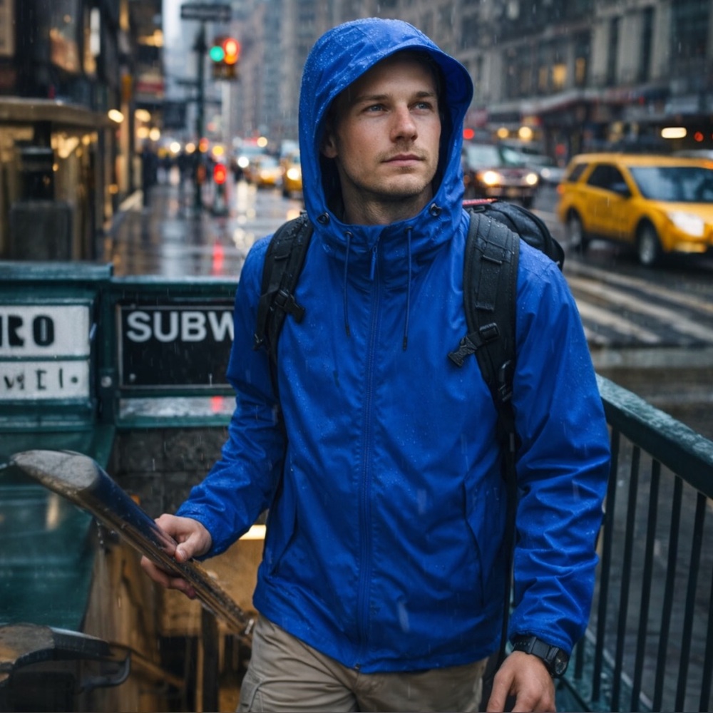 Rains Storm Breaker W3 Blue Rain Jacket Mens L‎ NWT Waterproof Hooded 18370